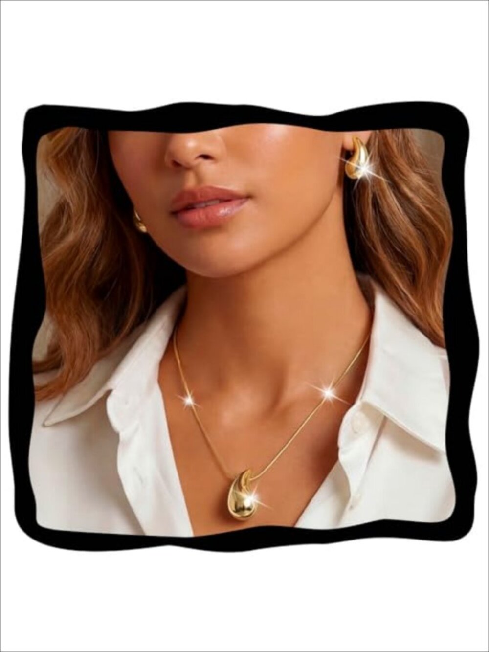 Teardrop Necklace Earrings Set Gold Tone Alloy Jewelry Set for Women Formal